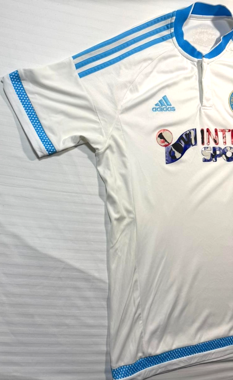 Adidas Olympique De Marseille Football Shirt In White And Light Blue - Size L