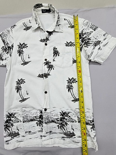 Vineyard Vines Men's White Palm Tree Camp Collar Shirt Size M