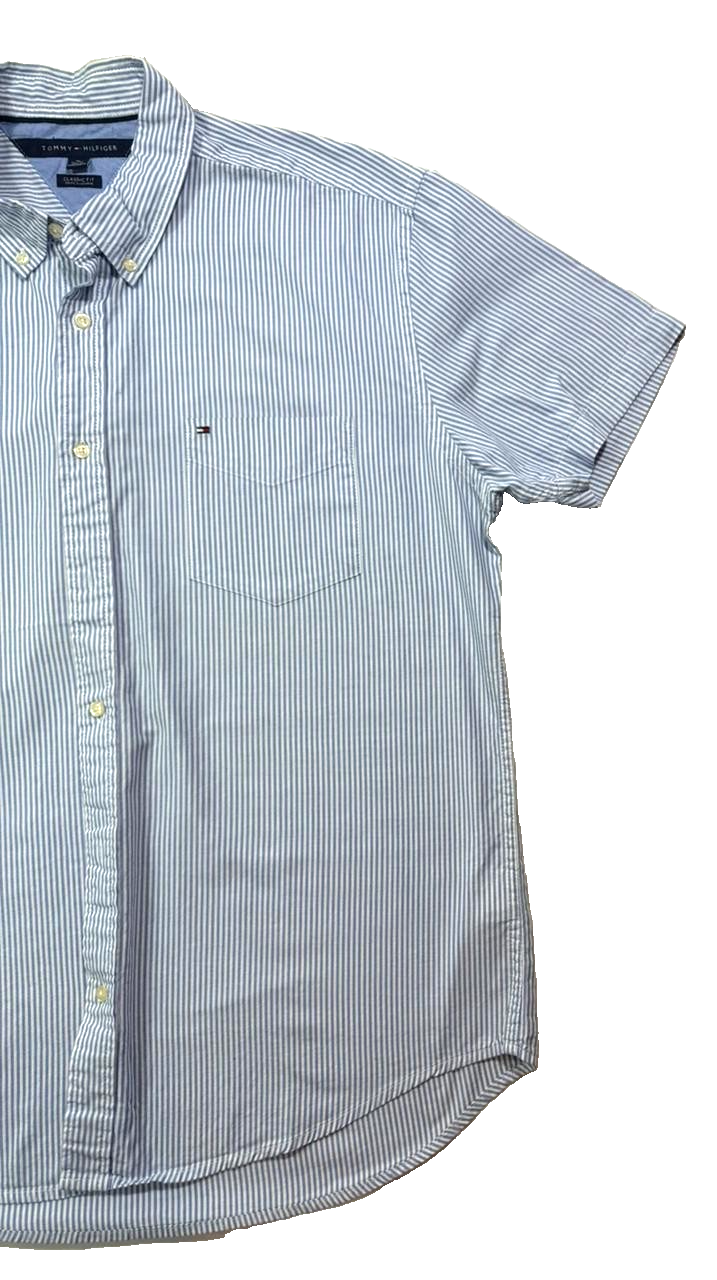 Tommy Hilfiger Men's Regular Fit Stripe Oxford Shirt In Blue And White - Size XL