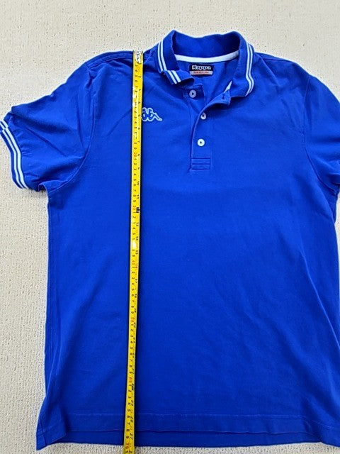 Kappa Men's Blue Polo Shirt Medium Cotton Italy White Piping