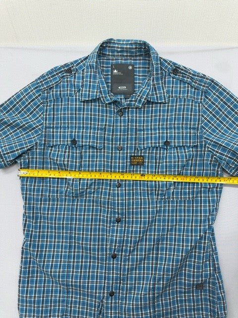 G-Star Women's Blue Check Short Sleeve Slim Shirt L Cotton Pockets