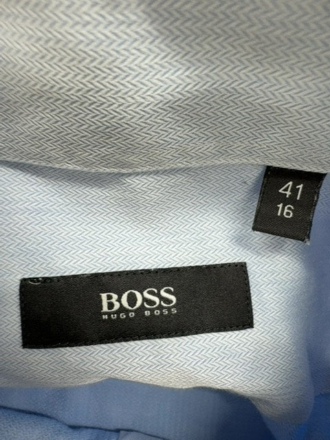 Boss Hugo Boss Light Blue Men's Slim Fit L 41x16 Herringbone Dress Shirt