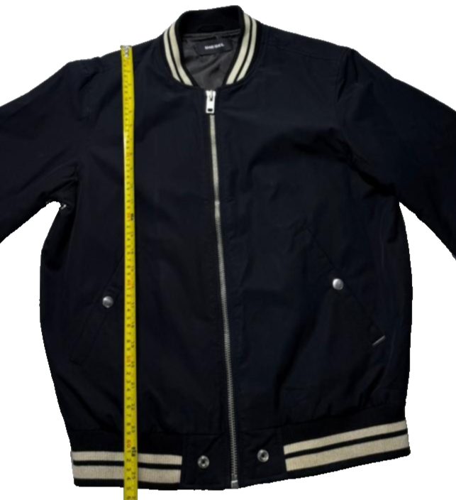 Men's Diesel Embroidered Logo Ribbed Collar Jacket, Black/Cream, Size Large