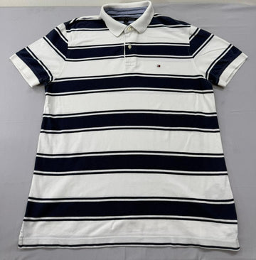 Tommy Hilfiger Men's Navy Stripe Polo Shirt Size L Custom Fit Cotton