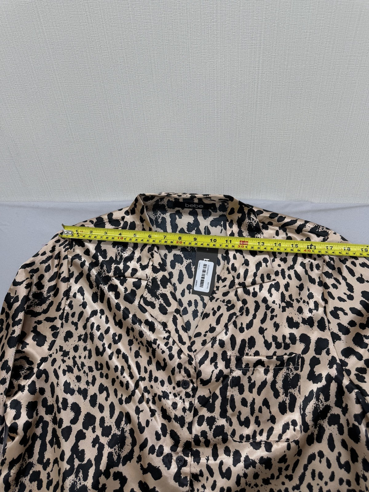 Bebe Leopard Print Long Sleeve Satin Top XL Brown