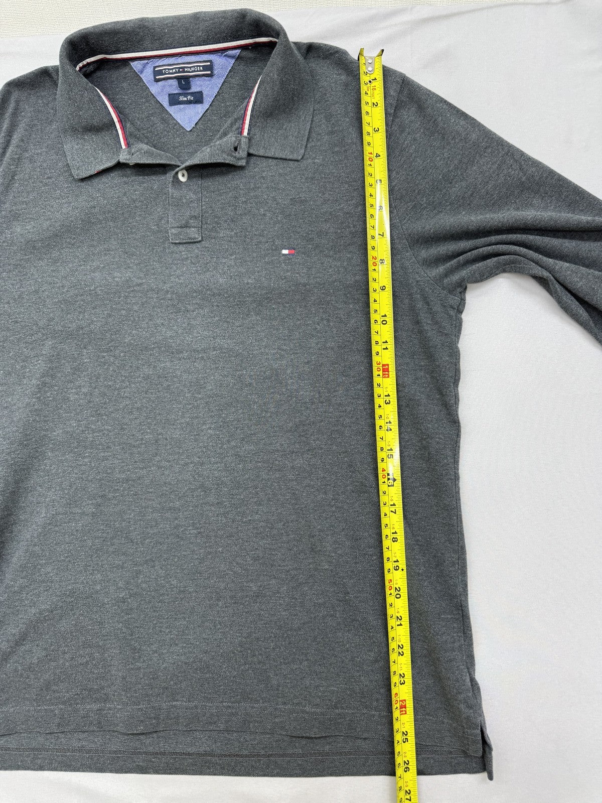 Tommy Hilfiger Men's Gray Slim Fit Long Sleeve Polo Shirt L Cotton