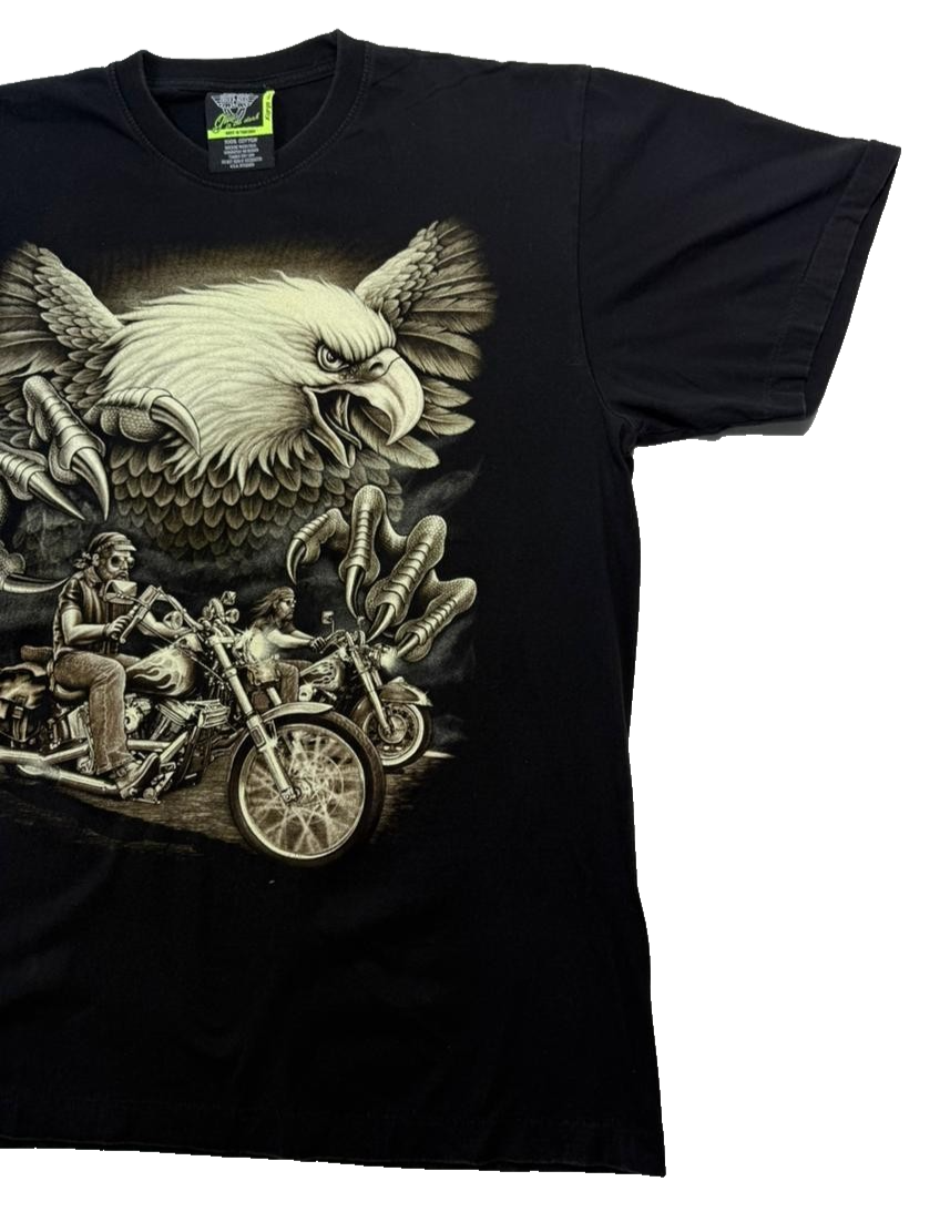 Vintage Rock Eagle Glow In The Dark T-Shirt Men's XL Biker Eagle Live To Ride