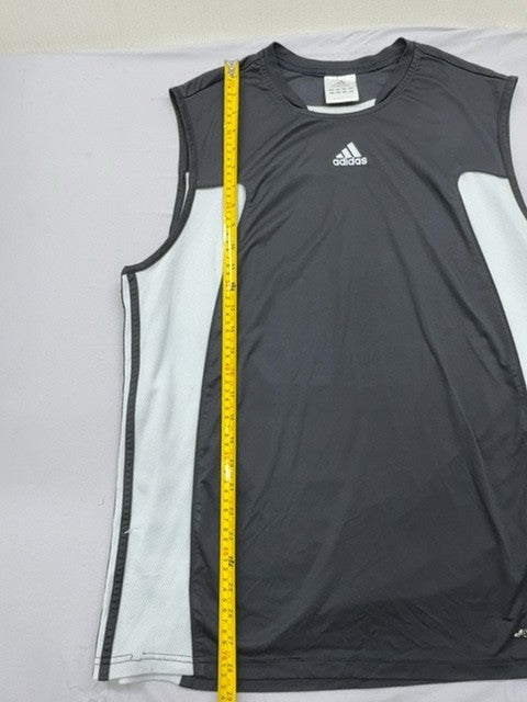 Adidas Men's Black White Striped Sleeveless Tank Top Regular Crewneck