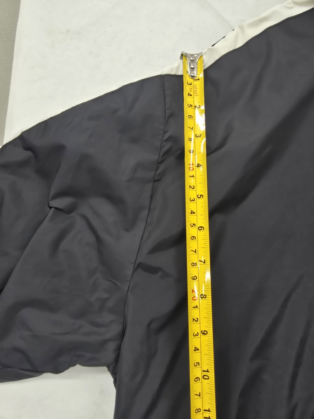 Fila Men's XL Black Hooded Rain Windbreaker White Stripes Zip Pockets