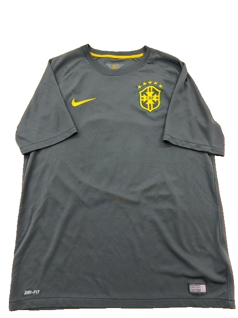 Nike Men's Grey Brazil Soccer Jersey Short Sleeve Dri-FIT Size L