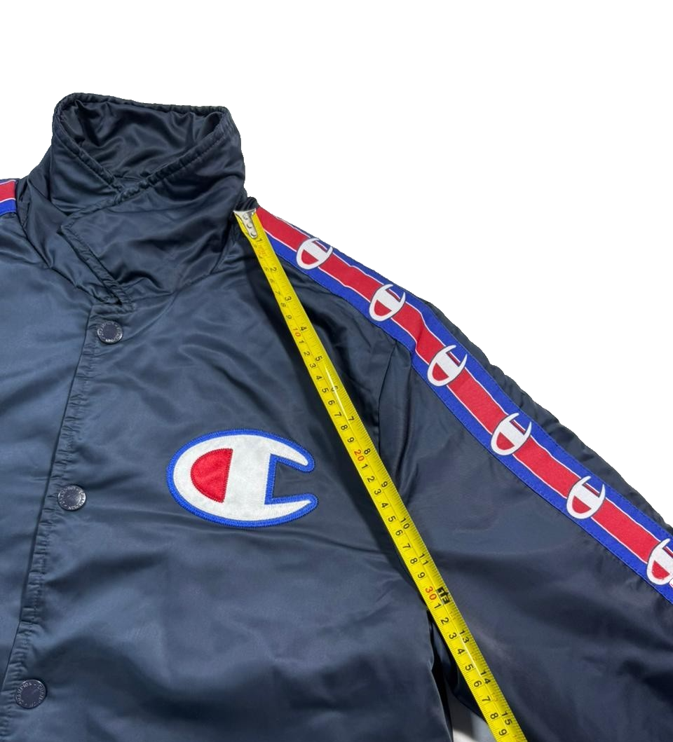 Champion Men's Navy Coach Jacket Logo Tape Sleeves Quilted Lining Size M