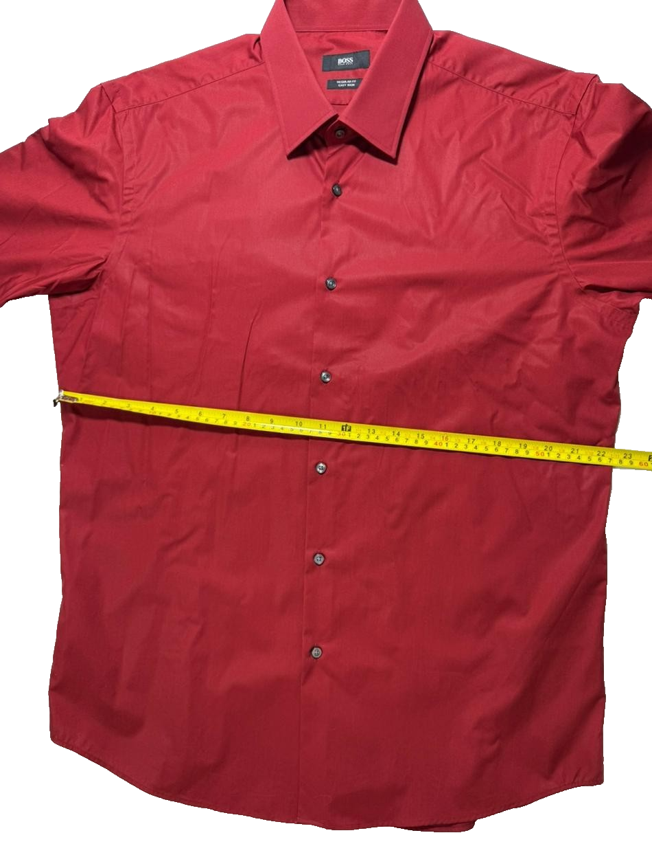 Hugo Boss Men's Shirt Red Regular Fit Easy Iron Size 43 Long Sleeve