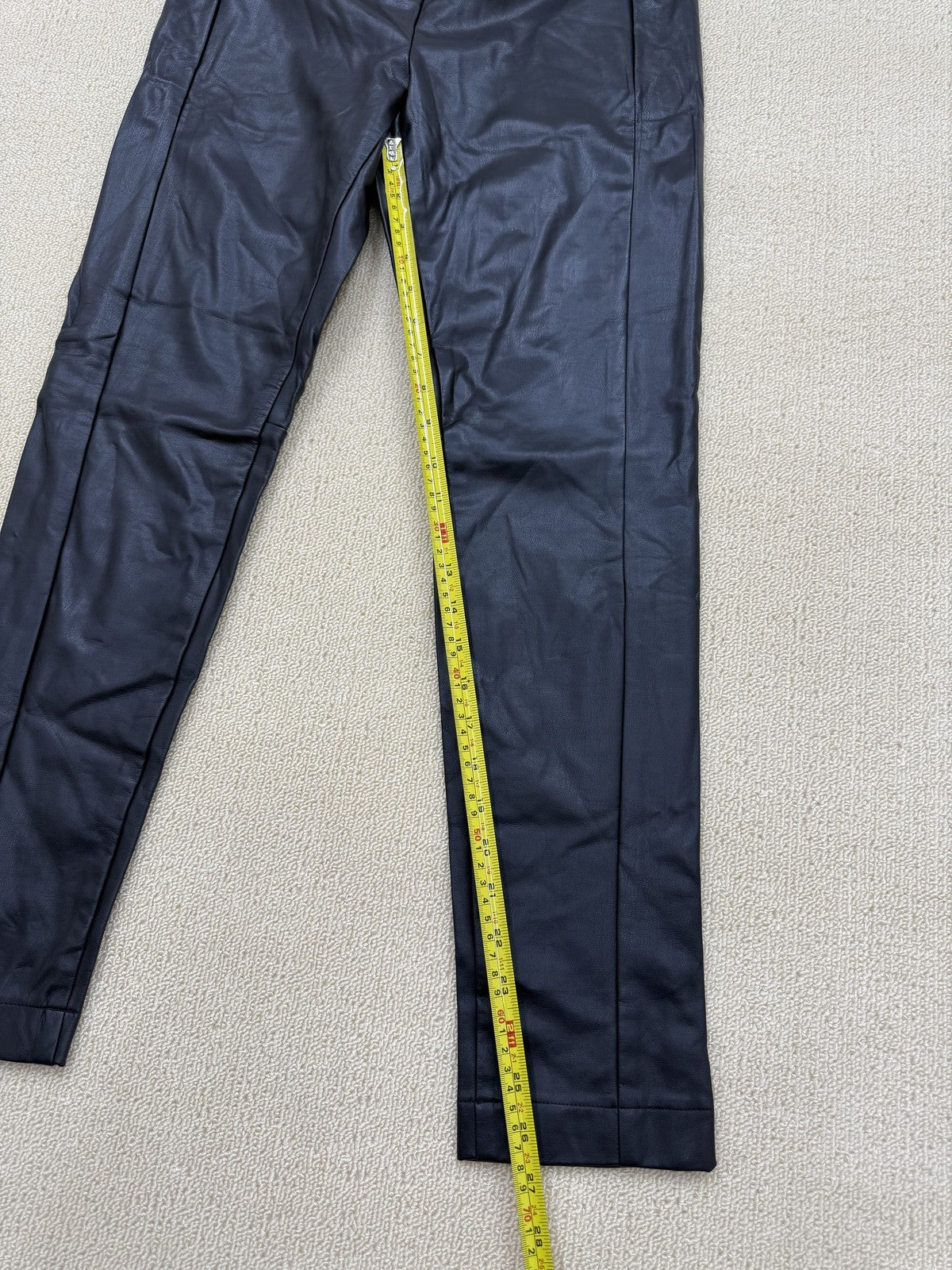 Esprit Black Faux Leather Straight Leg Leggings Women Casual Pockets Regular
