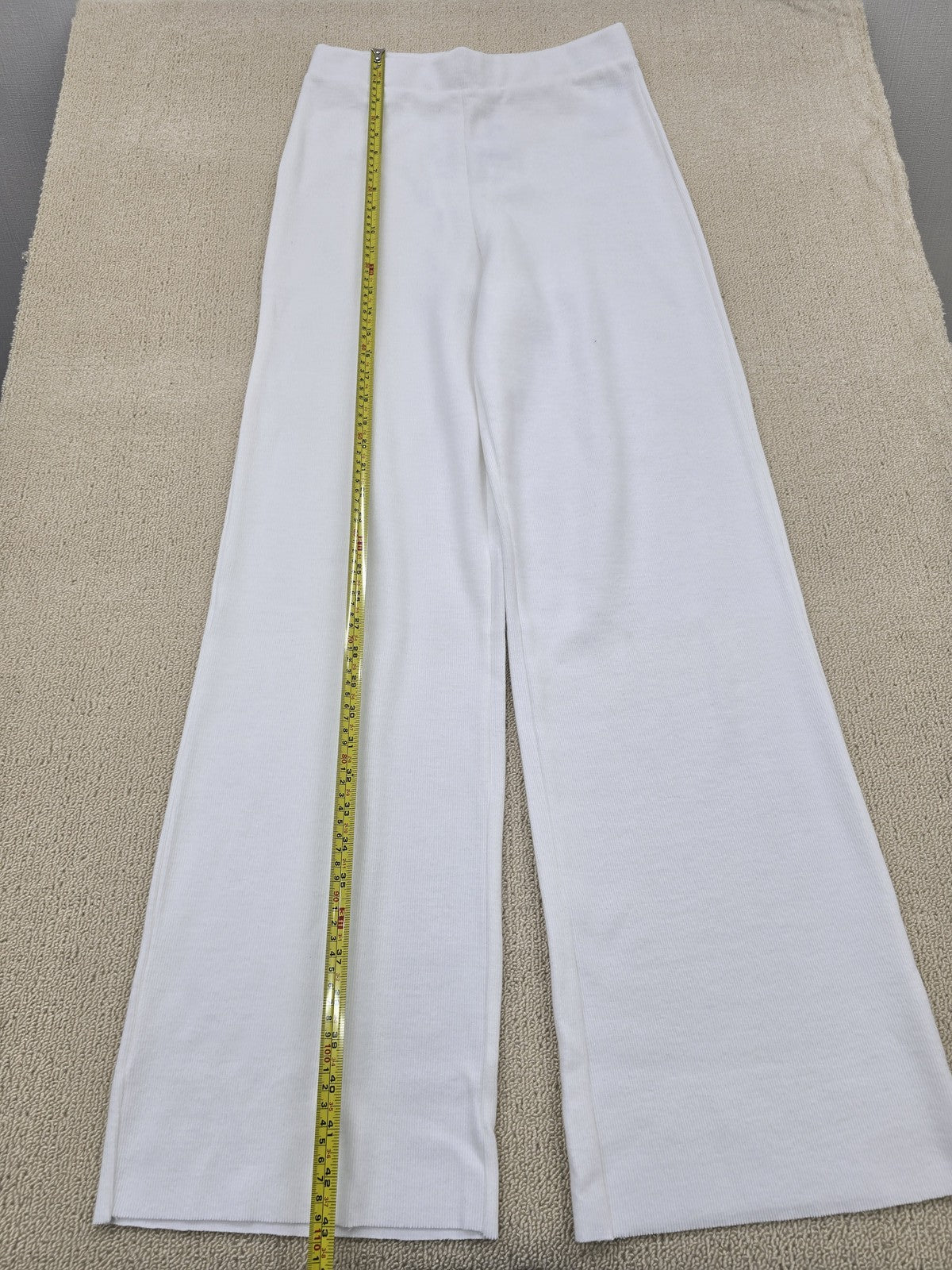 Koton Women's White Wide Leg High Rise Pants M Textured