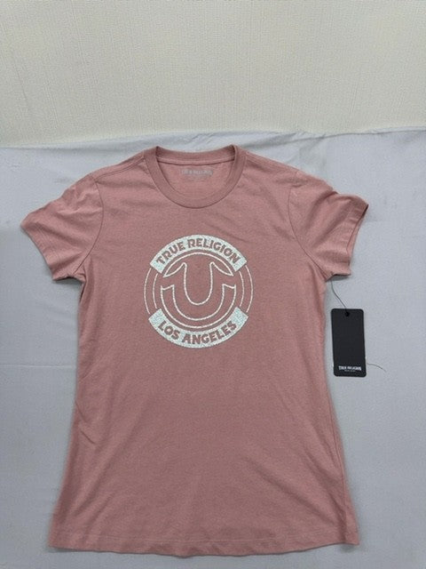 True Religion Women's Pink Graphic Logo Short Sleeve T-Shirt Medium