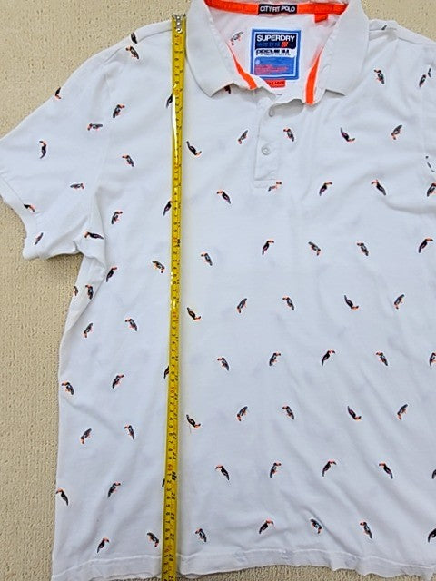 Superdry Men's White Fish Print Polo Shirt XXXXLarge Short Sleeve