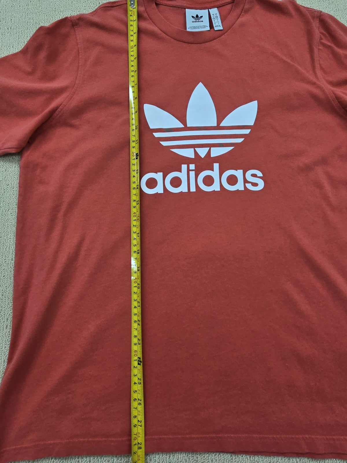 Adidas Men's Red T-Shirt Large Cotton Crew Neck 3 Stripes