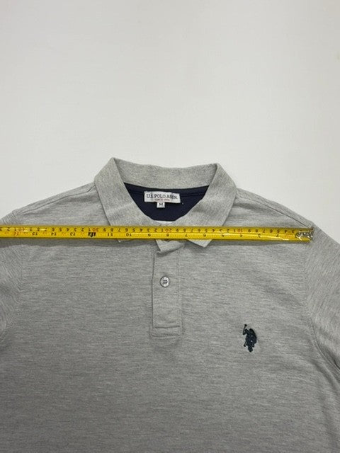 U.S. Polo Assn Boys Gray Embroidered Polo Shirt Size M Button Front