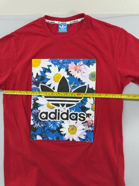 Adidas Women XL Red Floral Short Sleeve Cotton Crewneck T-Shirt