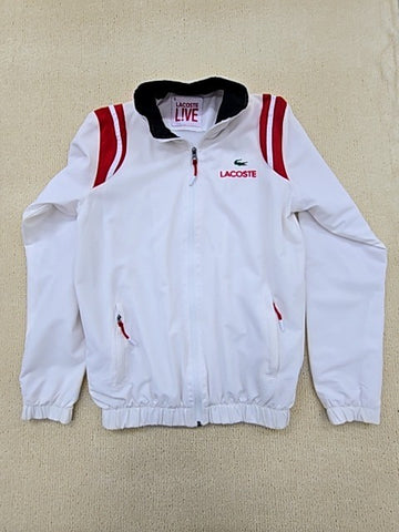 Lacoste Live White Track Jacket Men's S Zipper Hood Red Stripes