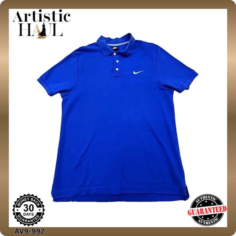 Nike Men's L Blue Short Sleeve Polo Button-Down Shirt Solid