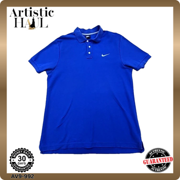 Nike Men's L Blue Short Sleeve Polo Button-Down Shirt Solid