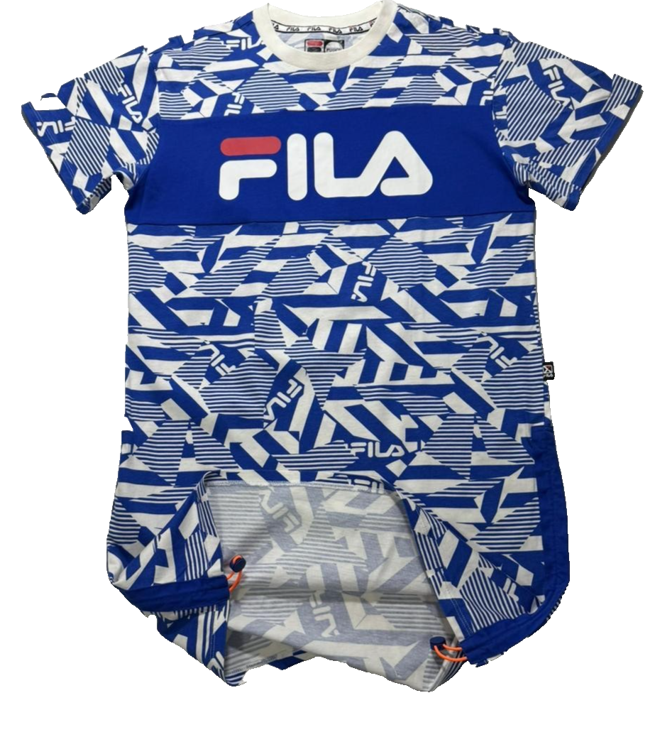 Fila Men's Graphic T-Shirt Blue White All Over Print Logo Short Sleeve - Size S
