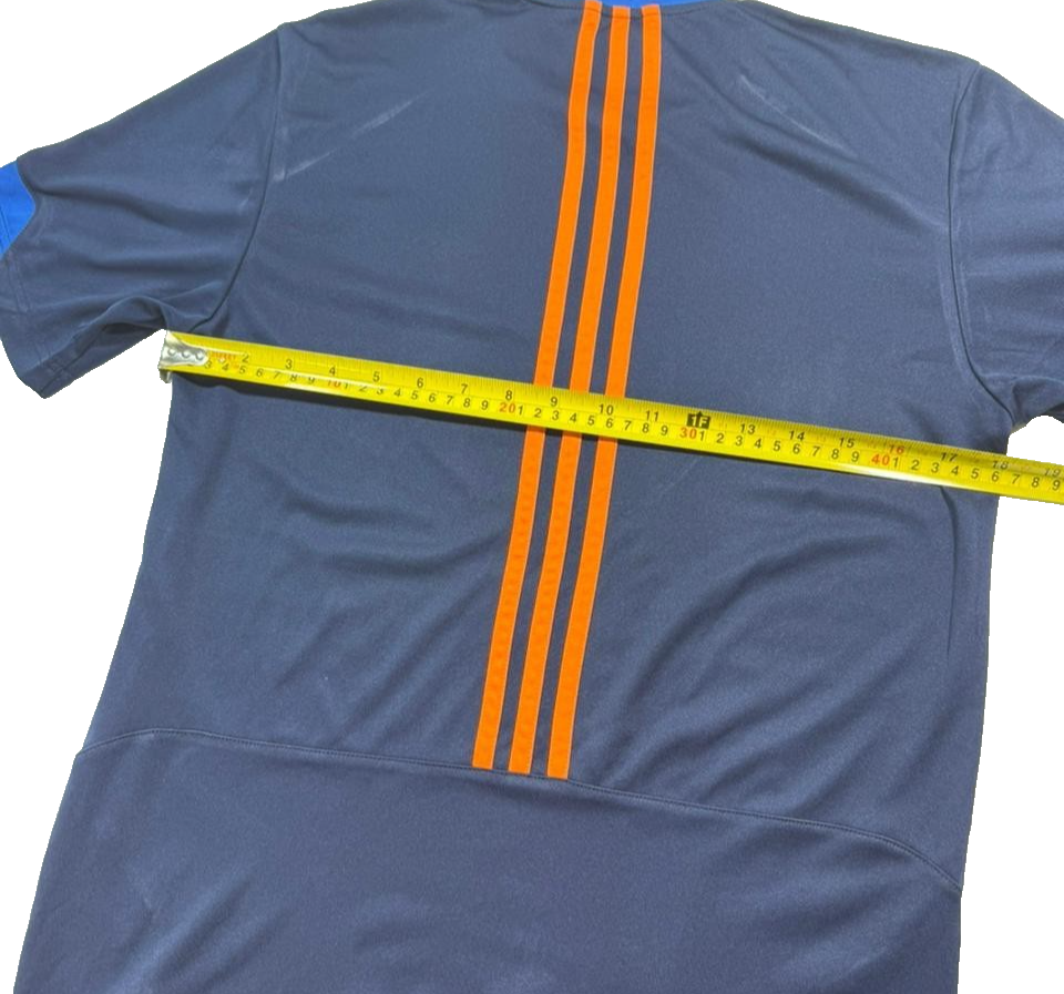 Adidas Barricade Men's Performance T-Shirt In Mystery Blue With Glow Orange - S