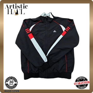Adidas Men's Black Striped Cotton Track Jacket L Zip USA