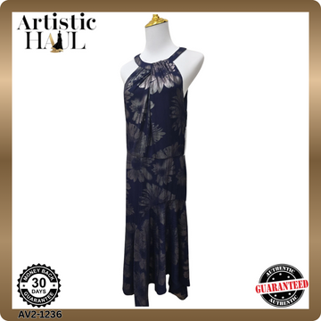 London Times Navy Floral Sleeveless Halter Dress Women's