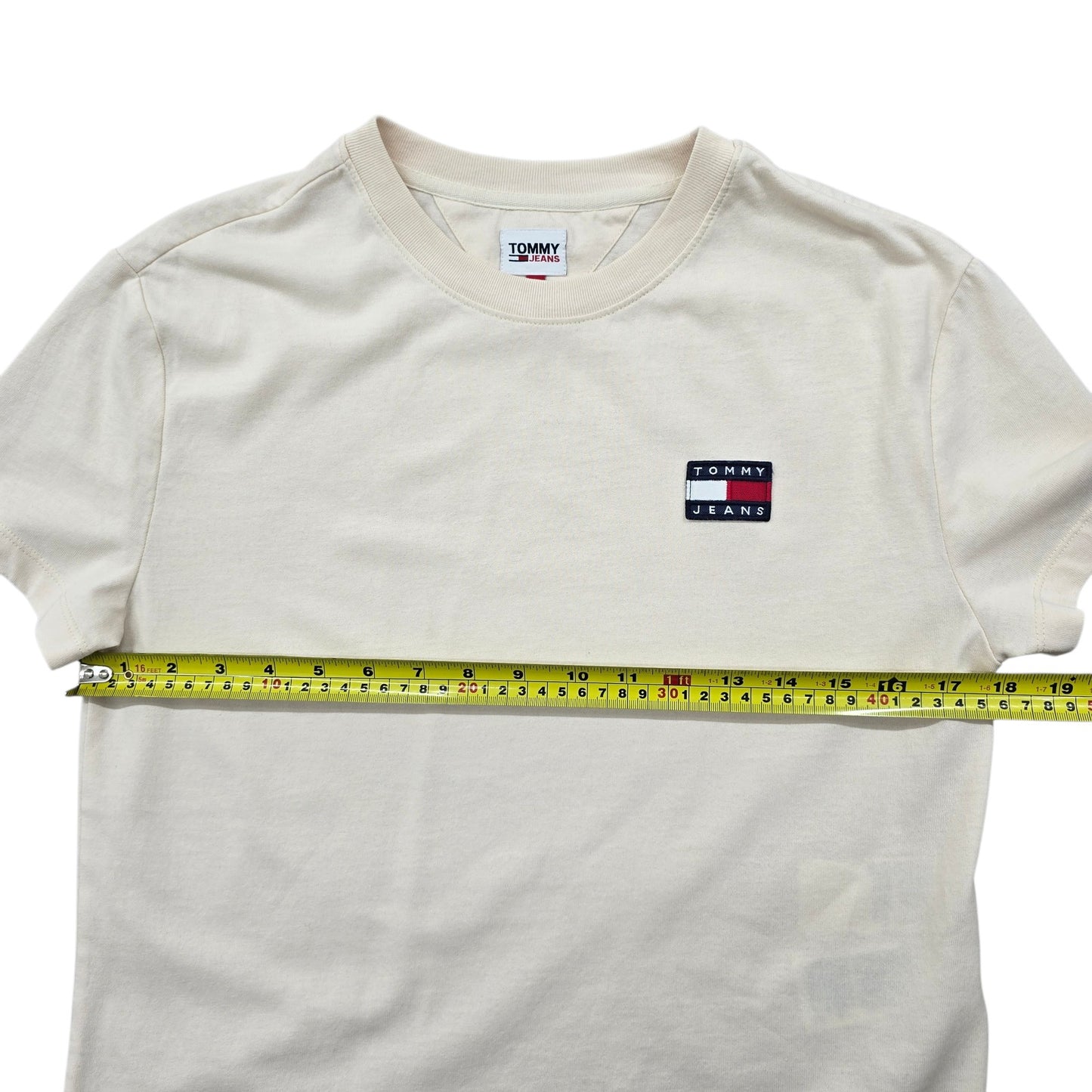 Tommy Jeans Cream XS Crew Neck T-Shirt Embroidered Logo