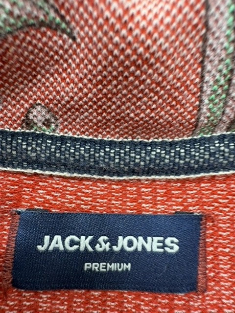 Jack & Jones Men Rust Red Floral Polo Shirt Size L Excellent