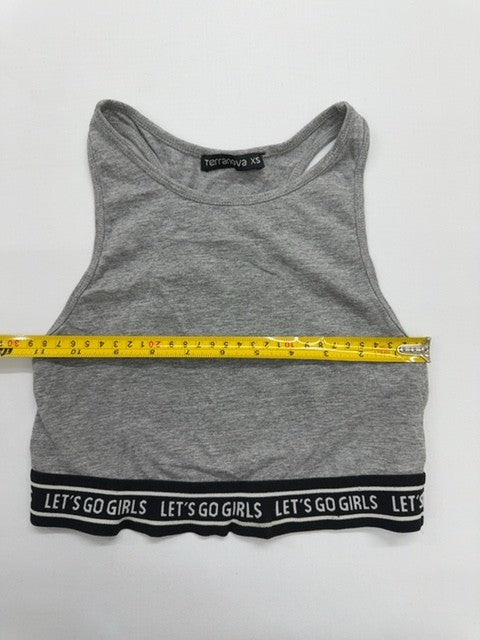 Terranova Girls Gray Crop Tank Top XS Striped Text Band Jersey Casual BNWT