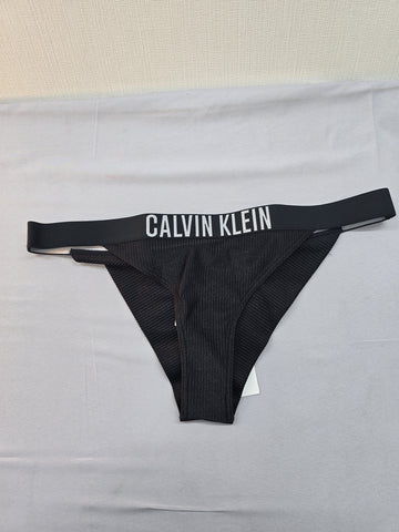 Calvin Klein Women's Black Ribbed Bikini Bottom L