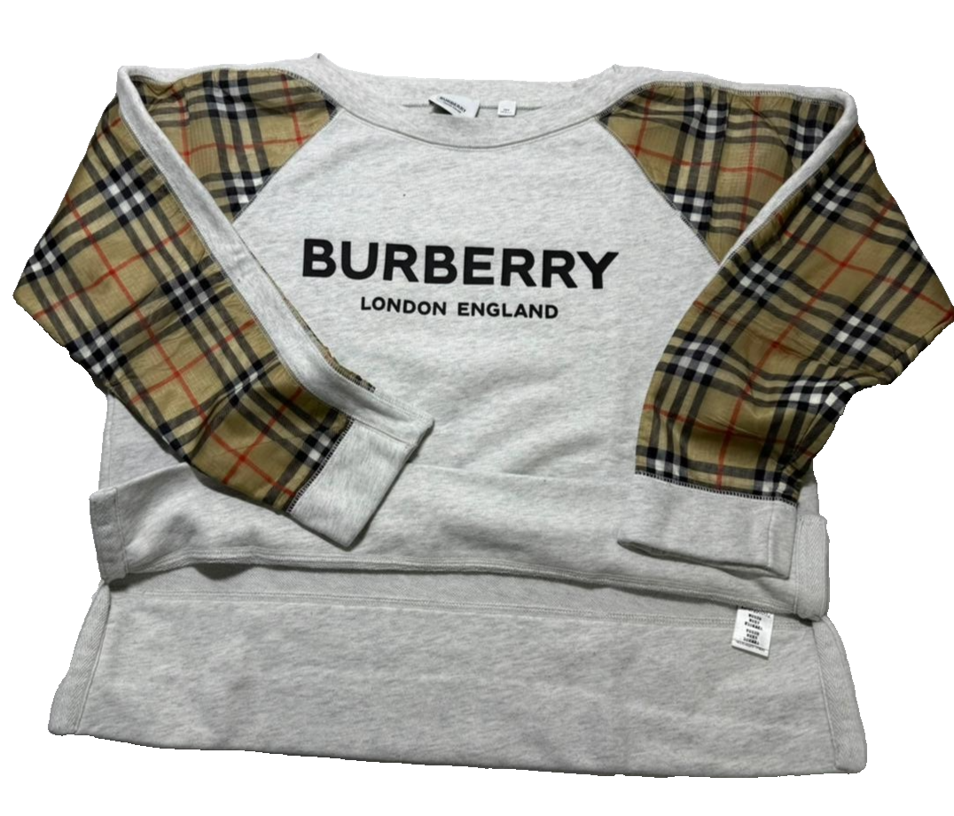 Burberry London Grey Sweatshirt Nova Check Sleeve Panel |12Y| 152Cm