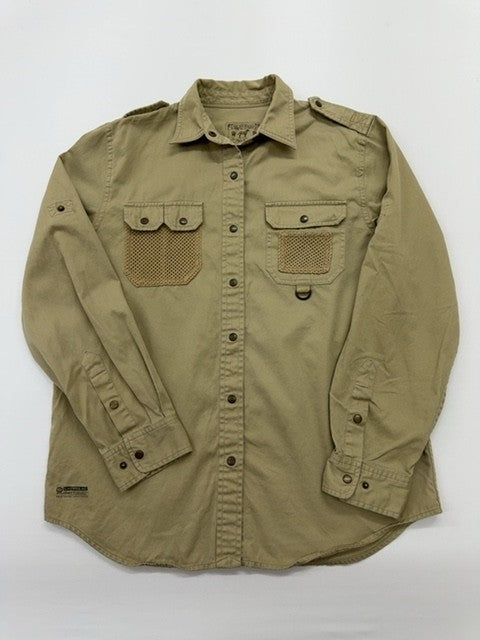 Boys Olive Cotton Canvas Button-Up Shirt Long Sleeve Pockets Size Regular Used