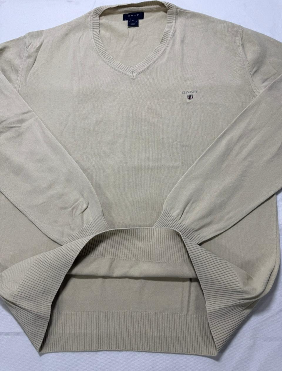 Gant Men's Beige Lightweight V Neck Sweater XL