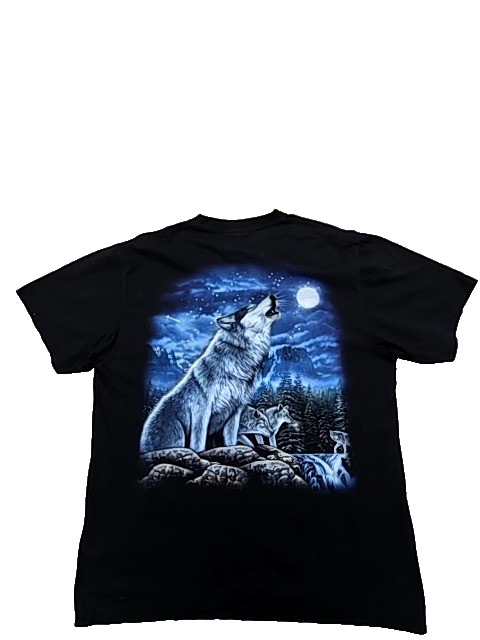Rock Eagle Men's Glow Wolf Howling Moon Black T-Shirt XL Vintage