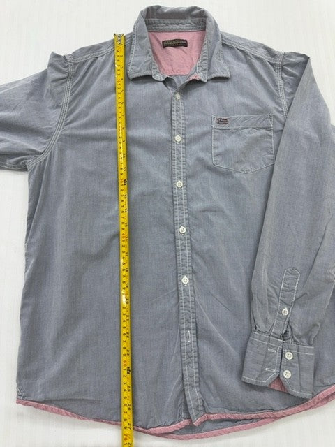 Napapijri Men's Gray Cotton Button-Down Shirt XL Pink Lining