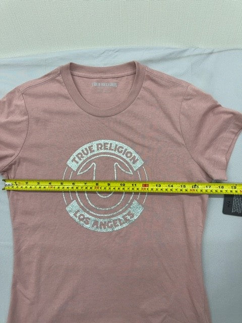 True Religion Women's Pink Graphic Logo Short Sleeve T-Shirt Medium