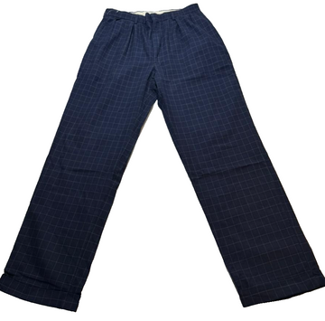 Vintage Polo Ralph Lauren Navy Blue Cotton Windowpane Pleated Trousers Pant 34