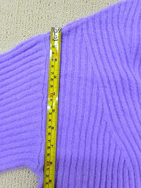 Pieces XS Women's Purple Ribbed Knit Crew Balloon Sleeve Sweater