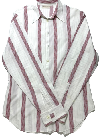 Vintage Emporio Armani White & Pink Braided Stripe Button Up Shirt For Men - L
