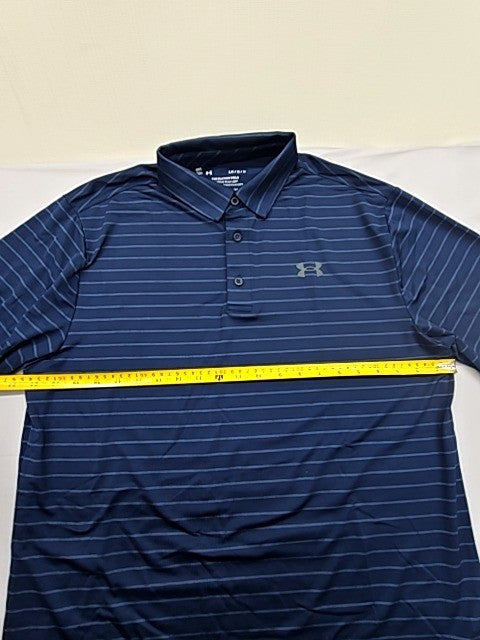 Under Armour Men's Navy Blue Striped Polo Shirt Large Golf UA Playoff