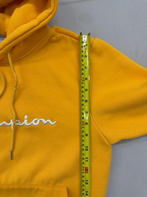 Champion Men's Large Yellow Fleece Pullover Hoodie Logo USA Cotton Poly