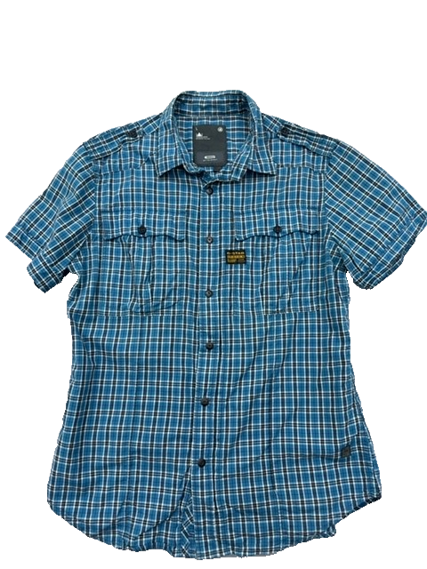G-Star Raw Women's Blue Shirt – Size L, Checked, Short Sleeve