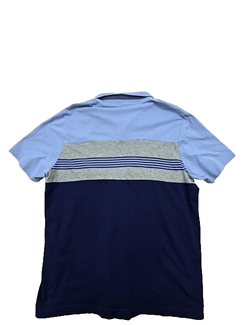 Puma Men's Striped Color Blocked Polo Shirt L Blue Navy Gray Short Sleeve