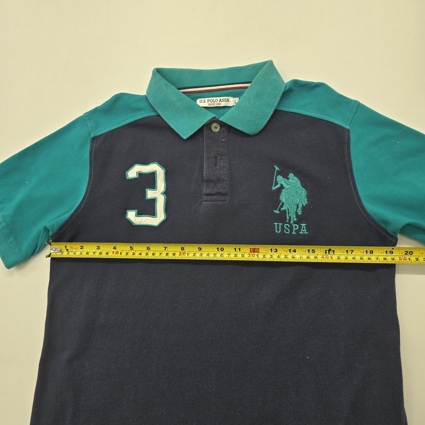 U.S. Polo Assn Boys Teal Color Block Polo Shirt Size 3 Sports Knit