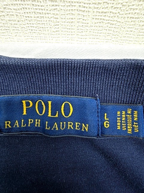 Polo Ralph Lauren Men's Navy Polo Shirt Size L Pony Logo White Piping