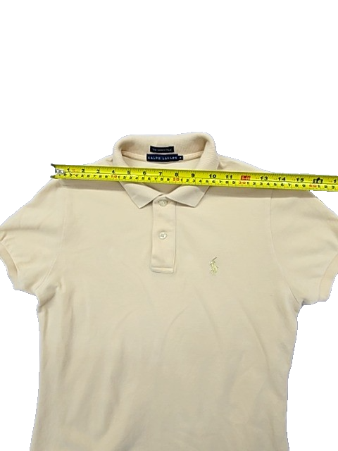 RALPH LAUREN Women's Beige Skinny Polo Shirt Size M Cotton Embroidered Pony